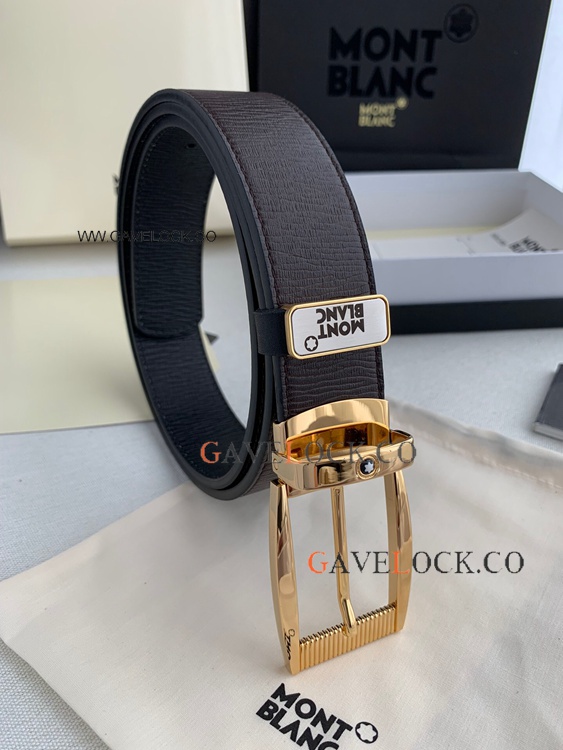 2021 Copy Montblanc Reversible Leather Belt New Gold Buckle